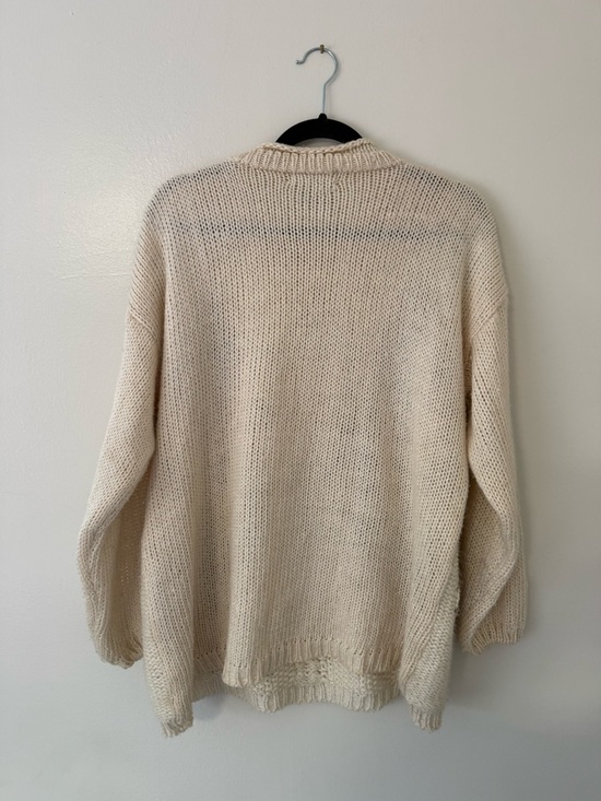 Vintage 90s Sz Lg Cottagecore Grandma Knit Chunky Neutral Sweater Patchwork Tan - Picture 11 of 16